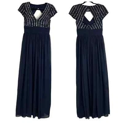 JS Collections beaded maxi dress Size 4 Navy Blue prom wedding bridesmaid - Image 1 of 4