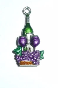 "Dije botella y vasos de vino - maravilloso dije de metal para pulsera 1/2"" x 7/8" - Imagen 1 de 3