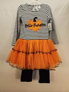 Counting Daisies Dress Girls Size 4T Hello Pumpkin Stripe Tule Dress And Legging - Picture 1 of 8