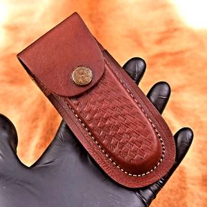 FUNDA DE CUERO DE VACA PURO HECHA A MANO PERSONALIZADA DE 4" PARA FUNDA DE NAVAJA PLEGABLE 1558 - Imagen 1 de 5