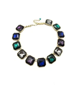 Smaragdschliff Glas Edelstein goldfarben 18" Halsband Halskette ausziehbar modern - Bild 1 von 7