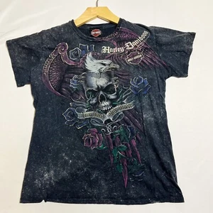 Vintage Harley-Davidson Shirt Womens S Biker Skull French Lick IN Wings Hardy - Picture 1 of 10