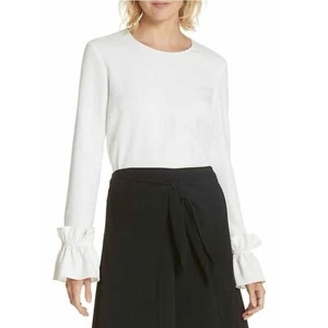 A.L.C Long Sleeve Ruffle Cuff Top White Blouse Classic Preppy Womens Size 2 - Picture 1 of 10