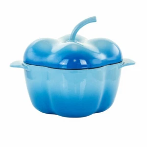 MegaChef Pepper Shaped 3 Quart Enameled Cast Iron Casserole in Blue - Picture 1 of 2