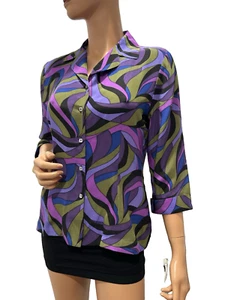blusa allison tyler 100% seta stampa geometrica multicolore taglia media - Foto 1 di 10