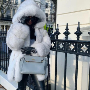 70cm Women Fashion Genuine Fox Fur Hood Coats Real Fox Fur Outwear Thick Jacket - Picture 1 of 16