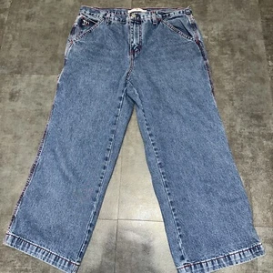 VTG Tommy Hilfiger Cargo Jeans Faded Light Blue Red Stitched Size: 10 Husky - Picture 1 of 4