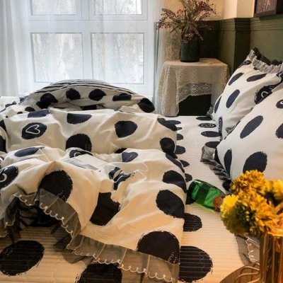 100%Cotton Vintage Floral Circle Pattern Bedspread Sets 4Pcs Soft Duvet Cover Foto 1 de 4