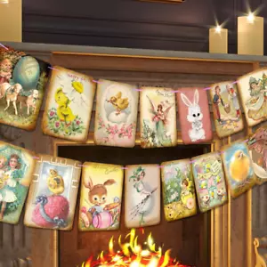 Easter Decorations Vintage Style Easter Day Banner, 15 Pcs Easter Hang Bunting G - Picture 1 of 12