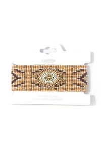 Beige Beaded Evil Eye Adjustable Bracelet - Picture 1 of 2