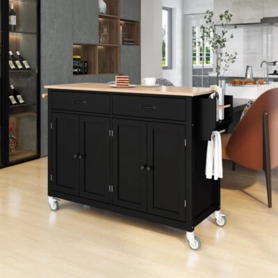54.3'' Kitchen Island Cart with Solid Wood Top, Cabinet & 2 Drawers, Spice Rack - Image 1 of 4