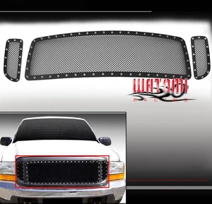 99-04 F250 F350 F450 F550 SUPER DUTY/00+ EXCURSION UPPER RIVET BLACK MESH GRILLE - Picture 1 of 4