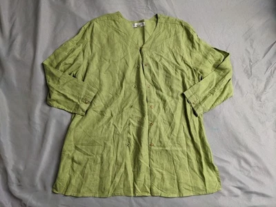 Топ женский Valerie Stevens размер L зеленый льняной длинная туника на пуговицах восточный - Изображение 1 из 4