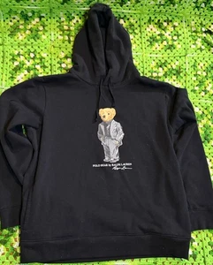 Ralph Lauren Polo Bear Hoodie Xl Black Pin Stripe Suit Streetwear Casual Worn - Picture 1 of 12