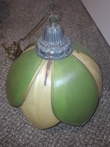  VTG 8-Panel Large Green Tulip Hanging Light  (Tiffany-Style) - Picture 1 of 5