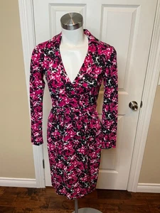 Diane Von Furstenberg Weiß Rosa Schwarz Splatter Neu Jeanne Two Wickelkleid Gr. 2 - Bild 1 von 5