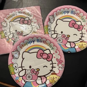 Hello Kitty Happy Birthday Plates And Napkins 20 Plates 20 Napkins  - Picture 1 of 4