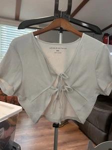 Aeropostale Ivory Tie Front Ribbed Crop Top XXL - Picture 1 of 5