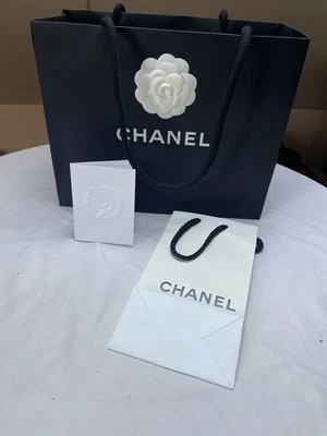 CHANEL Classic Black Small Shopping Gift Tote Bag with 3D Camellia, White Bag - Image 1 of 3