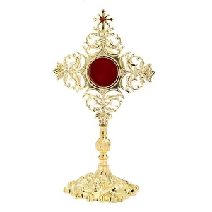 Reliquary with stones Monstrance brass house altar opening back gold 7643 - Picture 1 of 1