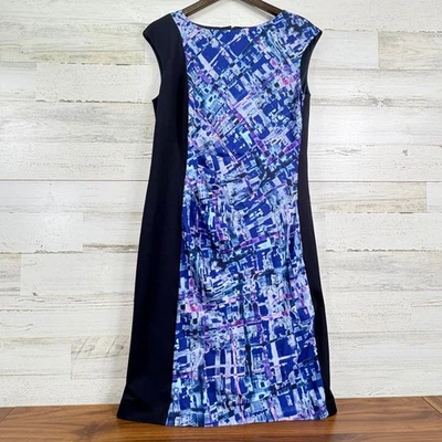 Vestido justo Travelsmith feminino azul roxo preto abstrato embalável Slvless 12 - Imagem 1 de 4