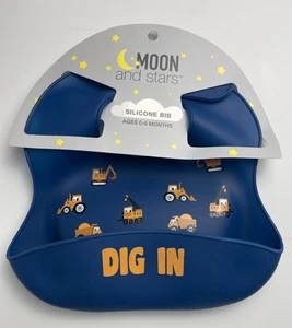 NUEVO CON ETIQUETAS Moon & Star Baby Boy CONSTRUCCIÓN Silicona BIB Azul Grúa Camión de Volteo EXCAVAR - Imagen 1 de 3