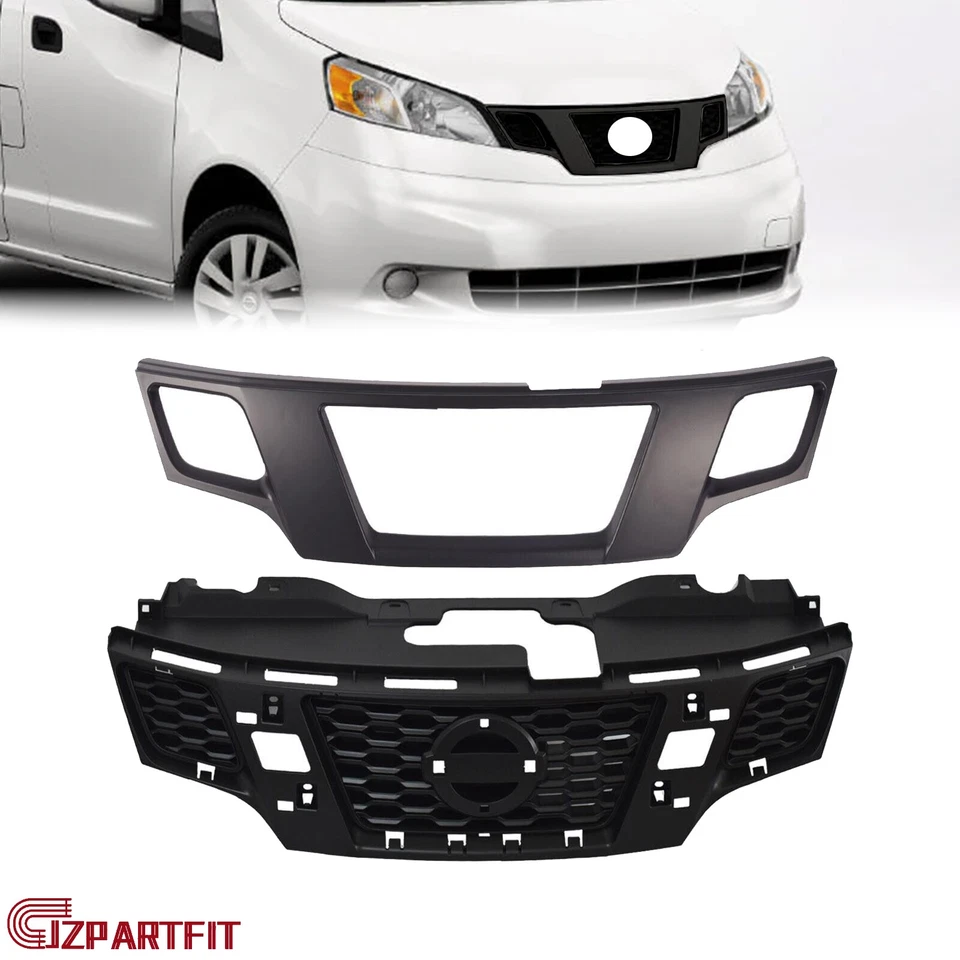 Fits 2013-2021 Nissan NV200 Front Upper Assembly Bumper Grille Matte Black 2PCS Foto 1 de 4