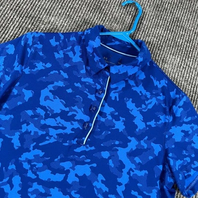 Under Armour Polo Shirt Womens Medium Blue Camo Short Sleeve Golf Tennis Casual - Image 1 of 4