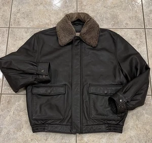 Mens M Jos. A Bank Leather Bomber Jacket w/Removable Shearling Collar & Liner - Picture 1 of 15