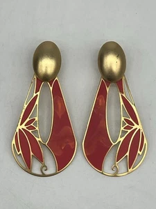 Vintage Edgar Berebi Red Gold Enamel Cloisonné Poinsettia Earrings - Picture 1 of 6