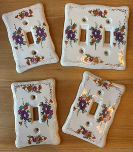 Vtg Light Switch Plate Covers Floral Porcelain 3 singles and a double Set of 4 - Picture 1 of 6