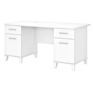 Somerset 60W Office Desk with Drawers in White - Engineered Wood - Picture 1 of 7