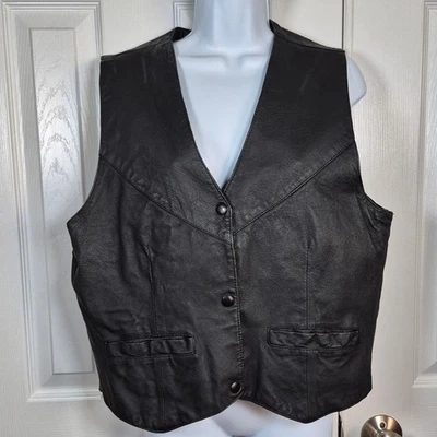 Chaleco de moto a presión Hudson de cuero negro para mujer talla XL Foto 1 de 4