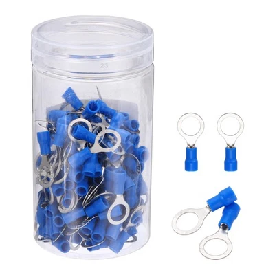 150Pcs Insulated Ring Terminal RV1.25-8 22-16AWG Crimp Terminals Blue Foto 1 de 4