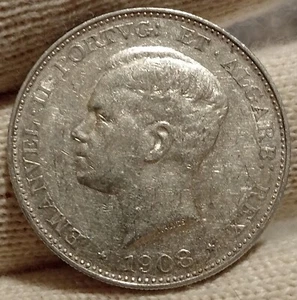 Portugal 500 Réis 1908 D. Manuel II Silver Coin ID104 - Picture 1 of 2