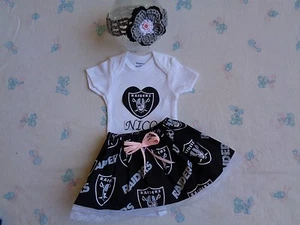 Oakland Raiders Baby Girl Skirt, Personalized Bodysuit and Headband. - Picture 1 of 1
