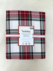 Pottery barn Kids Holiday Morgan PLAID ORGANIC Queen Sheet Set red Christmas - Picture 1 of 3