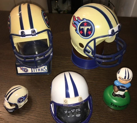 Tennessee Titans Lot of 5 Fan Collectibles Souvenirs-bank,bobble,  clock, helmet Cover