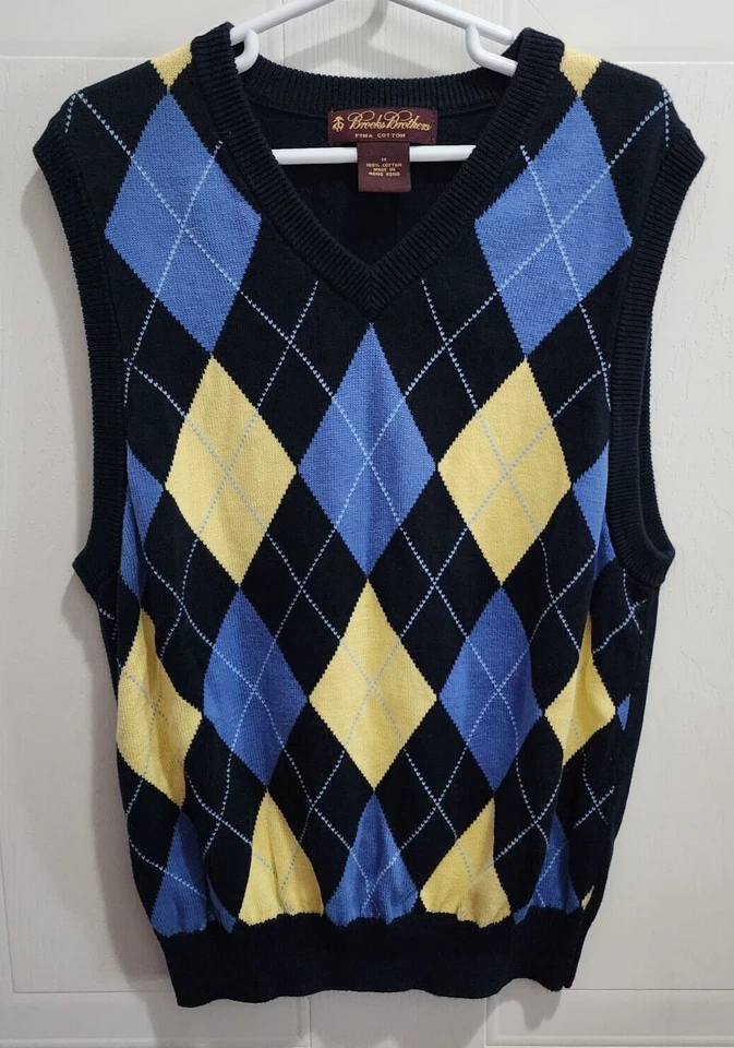 Colete suéter Brooks Brothers masculino sem mangas algodão pima azul argila juvenil tamanho M - Imagem 1 de 4