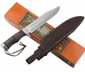 Marbles Stacked Leather Handle Hunter Fixed Blade Knife MR626 Sheath - Picture 1 of 3