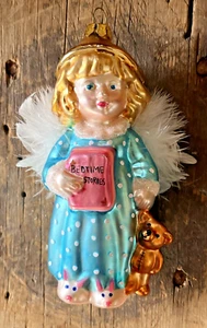 Angels Like Me Brass Key Hand Blown Glass Ornament Vintage Bedtime Stories - Picture 1 of 5