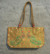 embroidered silk bag, tote, shoulder bag, evening purse mirror work from India