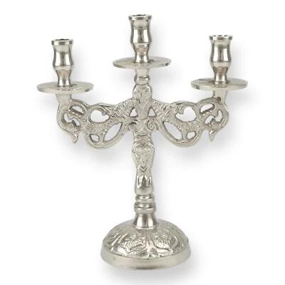 Nickel Plated Brass Candelabra with Drip Trays Candle Holder - Image 1 of 4