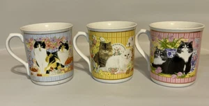 Vintage Enesco Anne Mortimer Collection Mugs Cats Kittens 1996 Set Of 3 - Picture 1 of 3