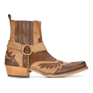Herren Leder Cowboy Stiefeletten Braun Cuban Biker Winklepickers Western Country - Bild 1 von 5