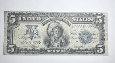 1899 $5 Silver Certificate - Indian Chief Note #6639 - Image 1 of 4