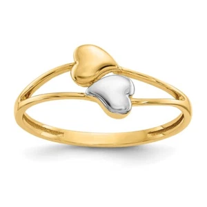 14K Yellow Gold with Rhodium Double Heart Ring - Picture 1 of 5