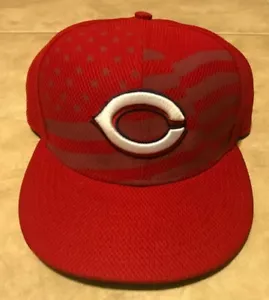 Cincinnati Reds Red Hat Cap w/ USA Flag Fitted 7 1/4 New Era Authentic 59fifty - Picture 1 of 5