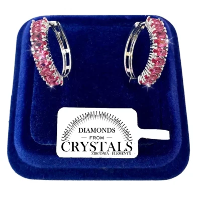 Cerchi Orecchini Grandi 22mm pl. Oro Bianco 18K con cristalli Zirconi  SW/Rosa - Immagine 1 di 3