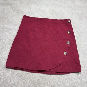 Maeve by Anthropologie Skirt Womens Large Red Textured Faux Wrap Button Accent - Picture 1 of 17